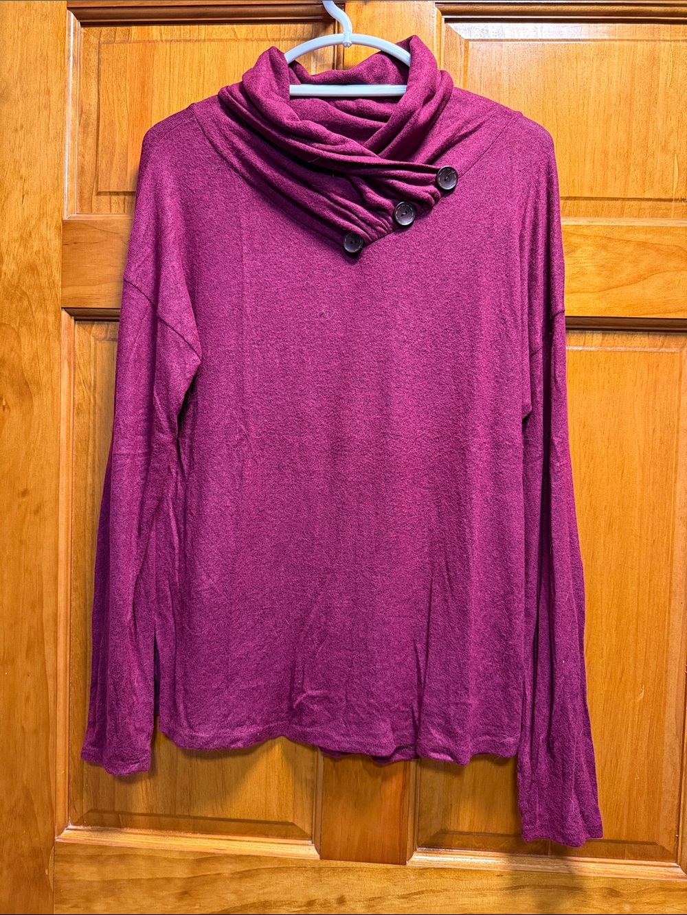 Women’s Cowl Neck Button-Accent Sweater - Berry Plum
